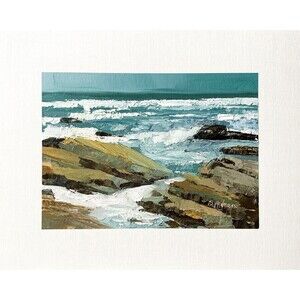 8x10 Maine Original Oil Seascape Painting Acadia Rocks Schoodic Point Art Signed